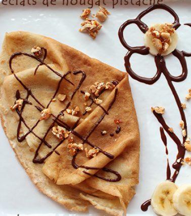 Recette des CRÊPES saveur BANANE aux éclats de nougat pistache, selon Tatie Maryse