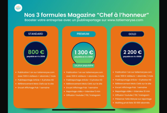 Formules chef à l'honneur